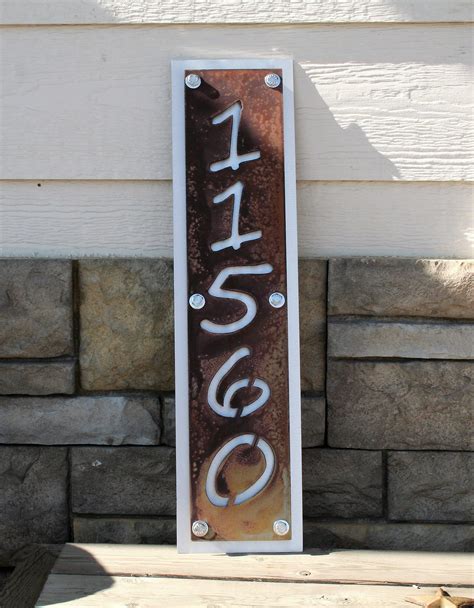 sandstone and metal house number signage|house number signs.